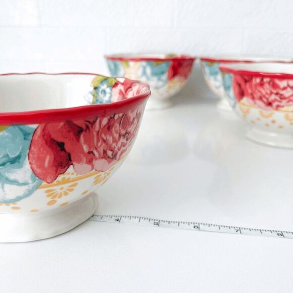 NWOT The Pioneer Woman Floral Blossom Jubilee Serving Bowl White Red Set Of 4 - Picture 4 of 6